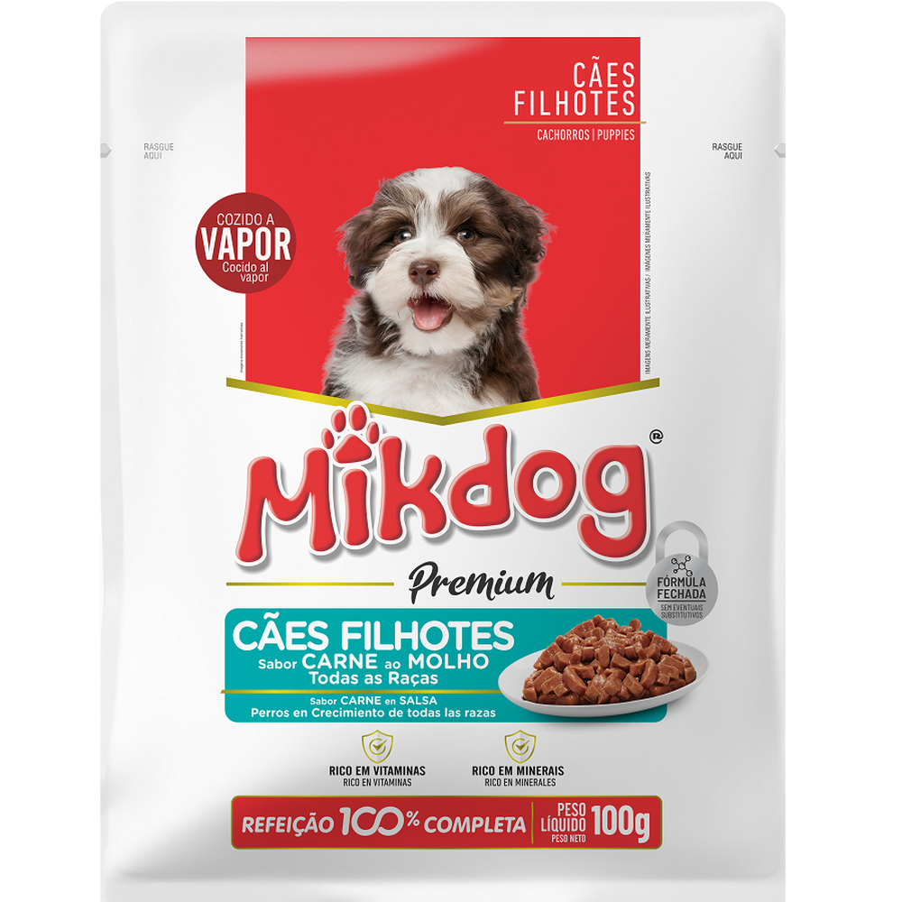 RAÇÃO UMIDA MIKDOG SABORES *RAÇAS PEQUENAS E FILHOTE* - CARNE AO